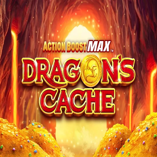 Action Boost Max Dragon's Cache slot logo by SpinPlay Games at Slota Casino