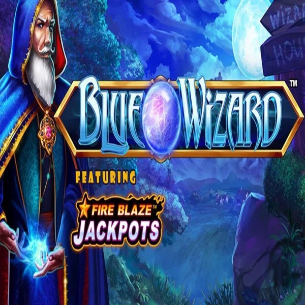 Blue Wizard Fire Blaze Jackpots logo by Rarestone Gaming at Slota Casino